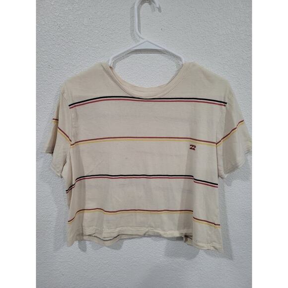 Billabong Women's Striped Crop T-Shirt size‎ XS Cream Red Yellow #13 - Picture 1 of 4